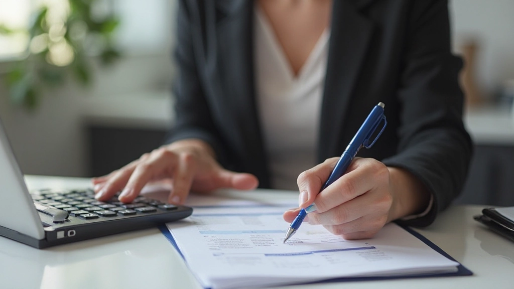 Бюджетная планировка с ручкой и калькулятором на рабочем столе